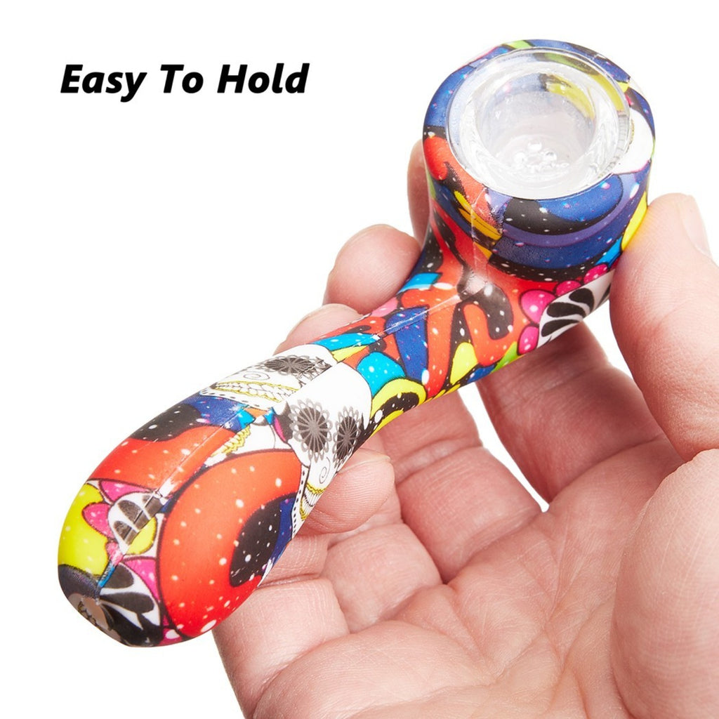 ( Pack of 2 ) 4.5Inch Tobacco Smoking Silicone Pipe 9-Hole Glass Bowl Hand Pipe