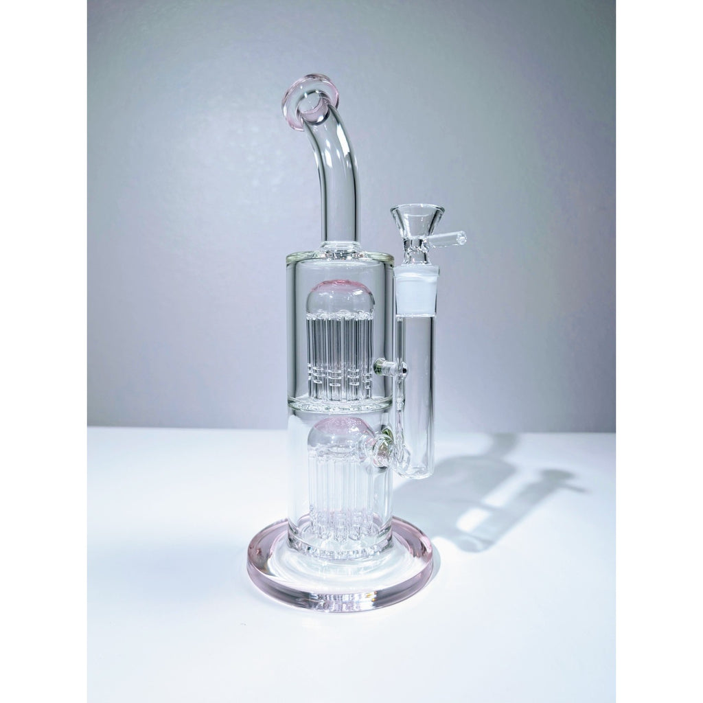 11" Pink Double Tree Bent Mouth Perc Premium Quality Water Pipe Hookah Bong