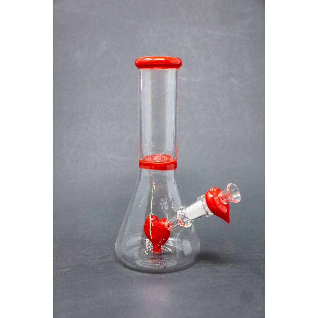 Hookah Water Pipe Glass 8" Red Heart Tobacco Beaker Bong w/ Heart Bowl Pc
