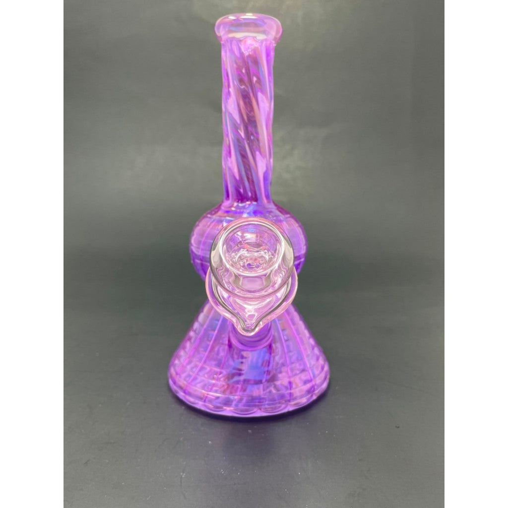 Hookah Water Pipe Glass 7" Neon Twisted Purple Bong w/ Heart Bowl