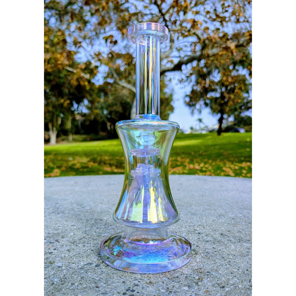 10" Pink Rainbow Hourglass Perc Tobacco Smoking Water Pipe Hookah Bubbler Bong