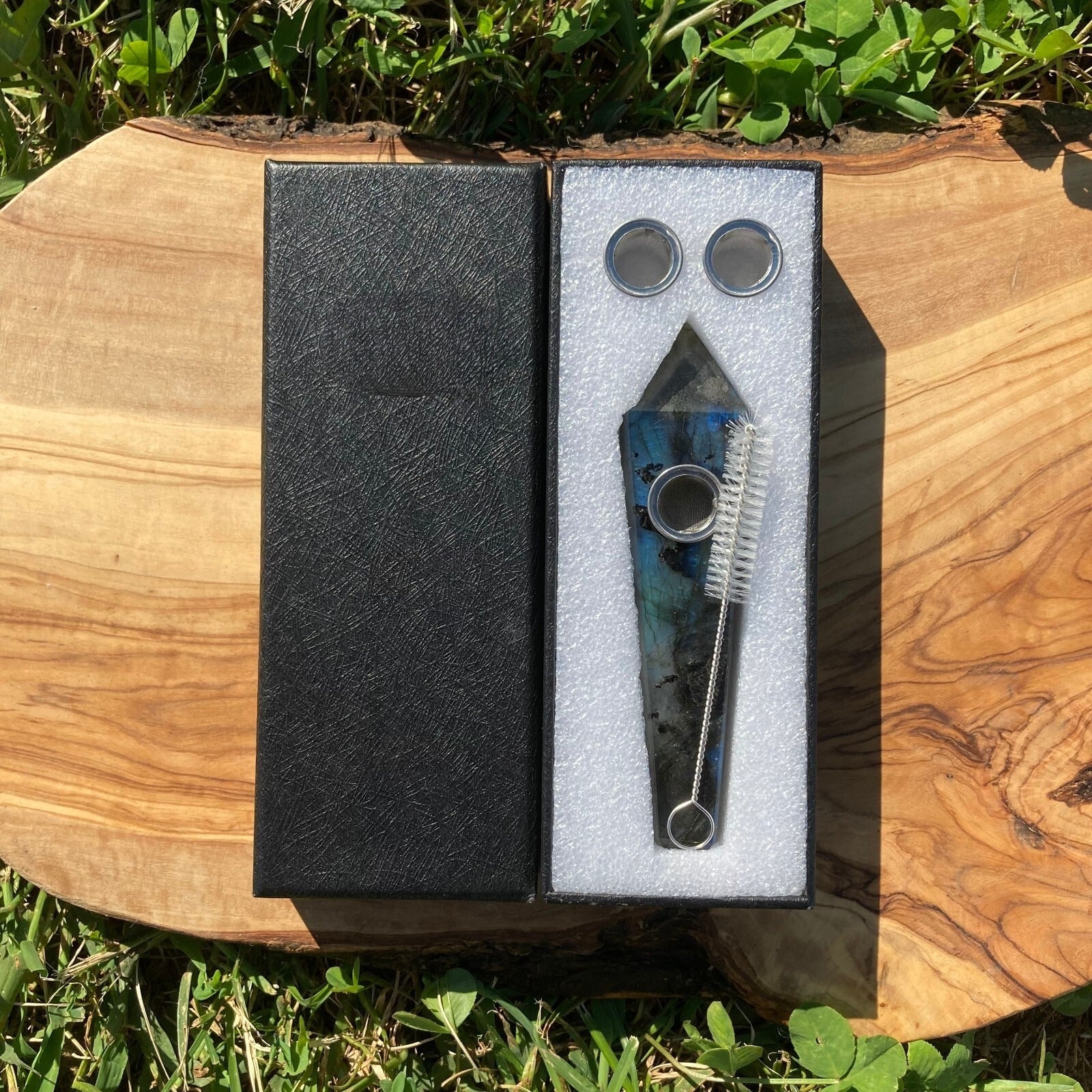 Handmade Labradorite Gemstone Smoking Crystal Pipe Hand Spoon Tobacco Smoke Bowl