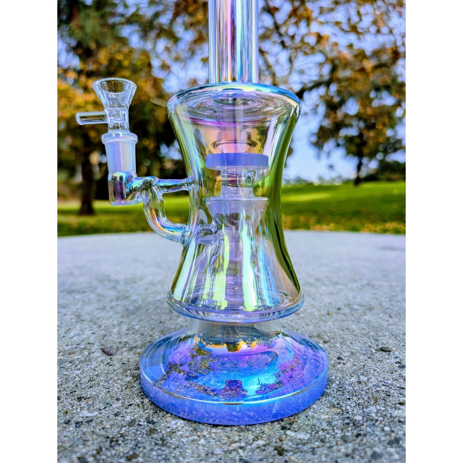 10" Blue Rainbow Hourglass Perc Tobacco Smoking Water Pipe Hookah Bubbler Bong