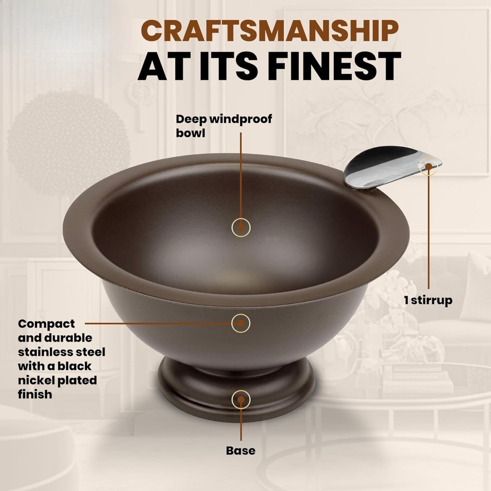 Stinky Cigar Personal Size Ashtray with 1 Stirrup, Compact, Matte Brown