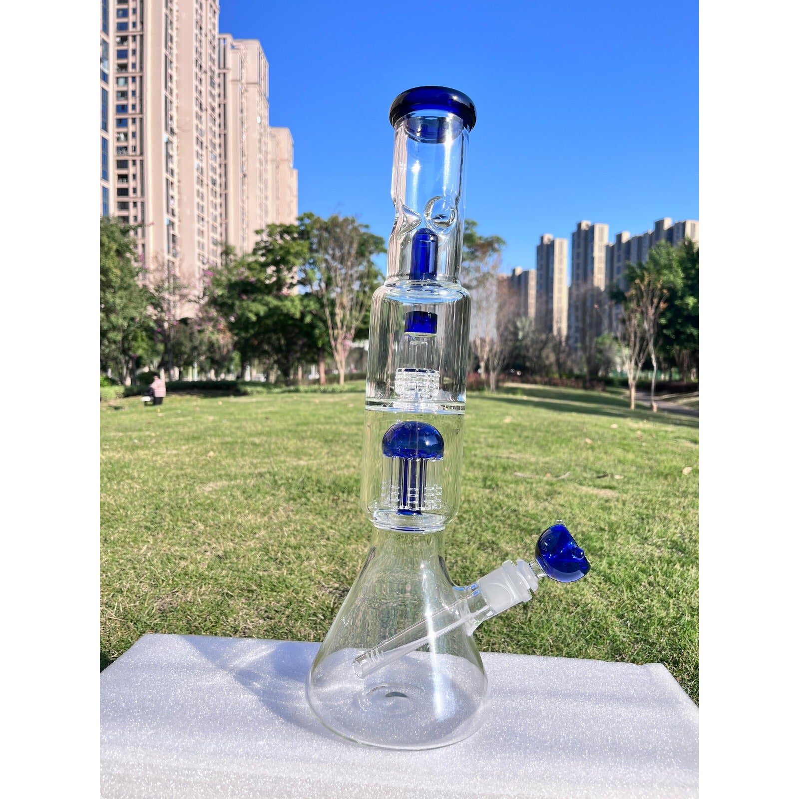 16 Inch Heavy Glass Bong Percolator Water Pipes Smoking Hookah 14mm Bowl Thick