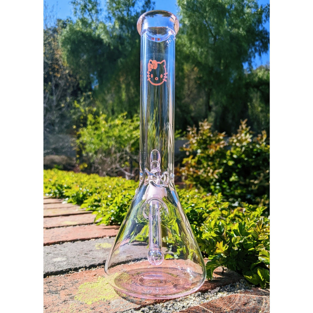 10 Inch Pink Hello Kitty Glass Bong Quality Tobacco Smoking Water Pipe Hookah