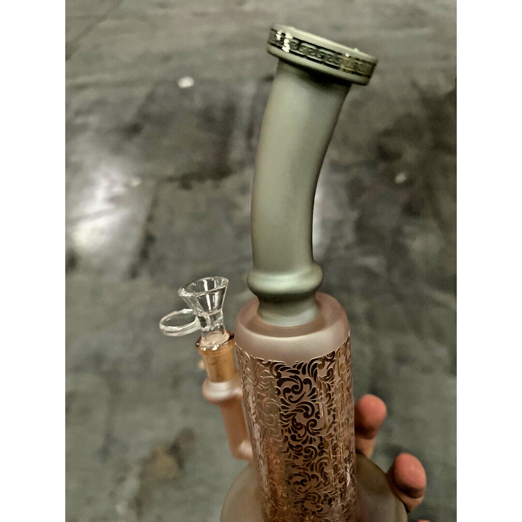 10" Carved craft Glass Bongs Smoking Glass Water Pipe with 14mm Round handle