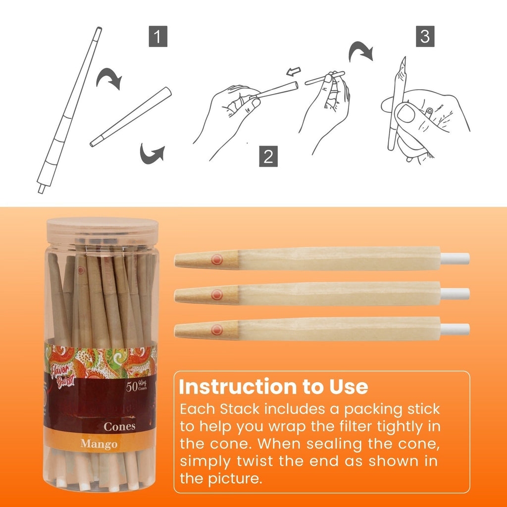 Pre Rolled Cones King Size 50 Ct Mango Flavored Rolling Paper Cones