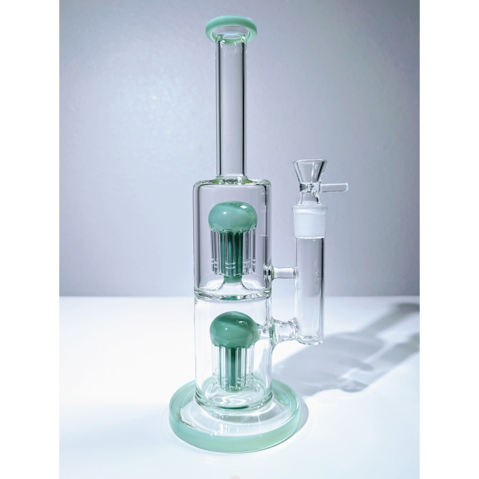 13" Green Double Tree Perc 18mm Straight Tube Premium Quality Water Pipe Bong
