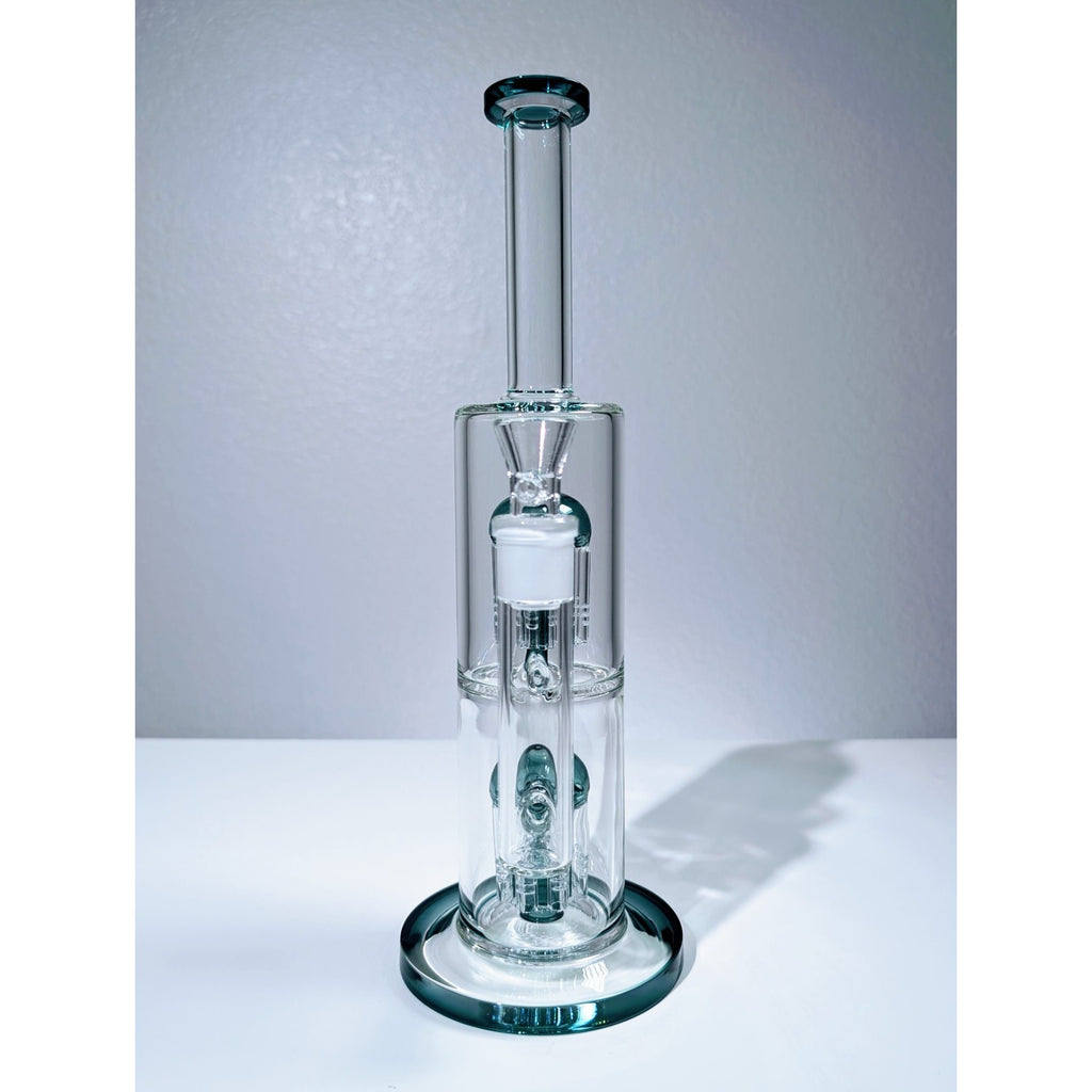 13" Teal Double Tree Perc 18mm Straight Tube Premium Quality Water Pipe Bong