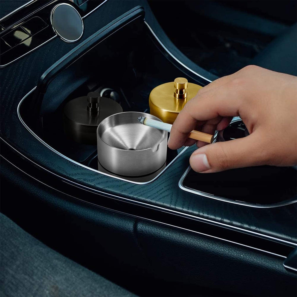 Stainless Steel Auto Ashtrays with Lid Car Ashtray Portable Smokeless Ash Tray