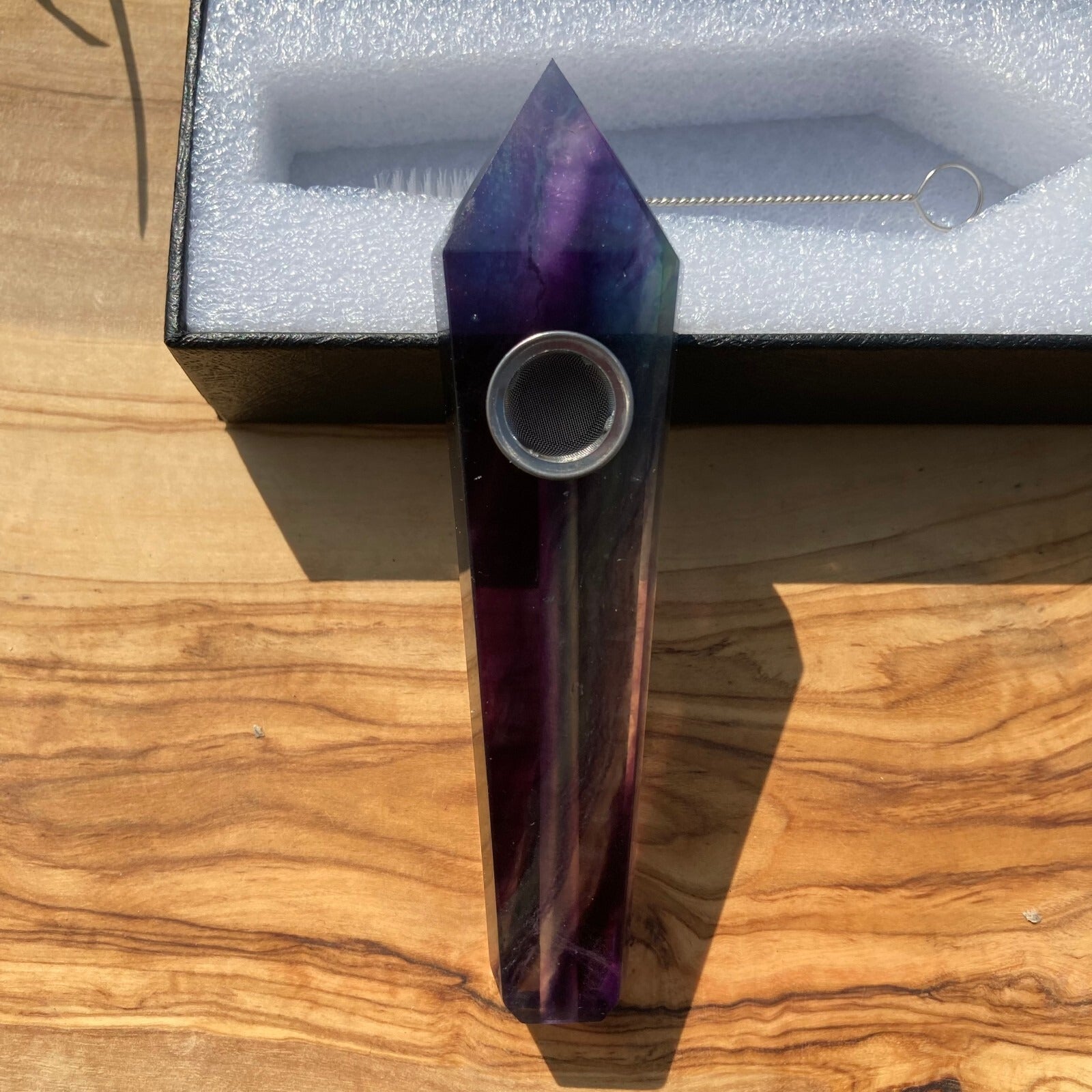 Handmade Rainbow Fluorite Smoking Crystal Pipe Hand Spoon Tobacco Smoke Bowl