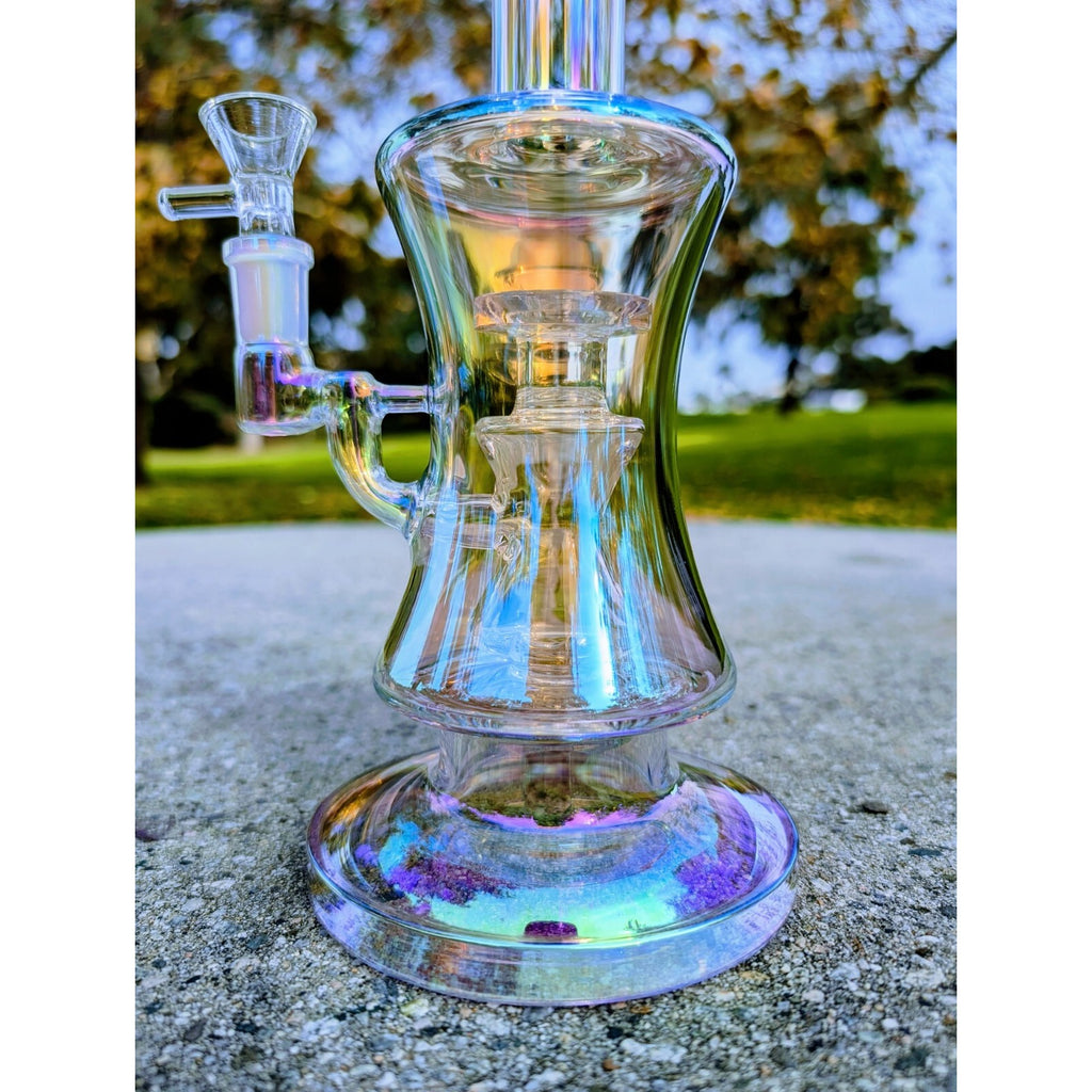 10" Pink Rainbow Hourglass Perc Tobacco Smoking Water Pipe Hookah Bubbler Bong