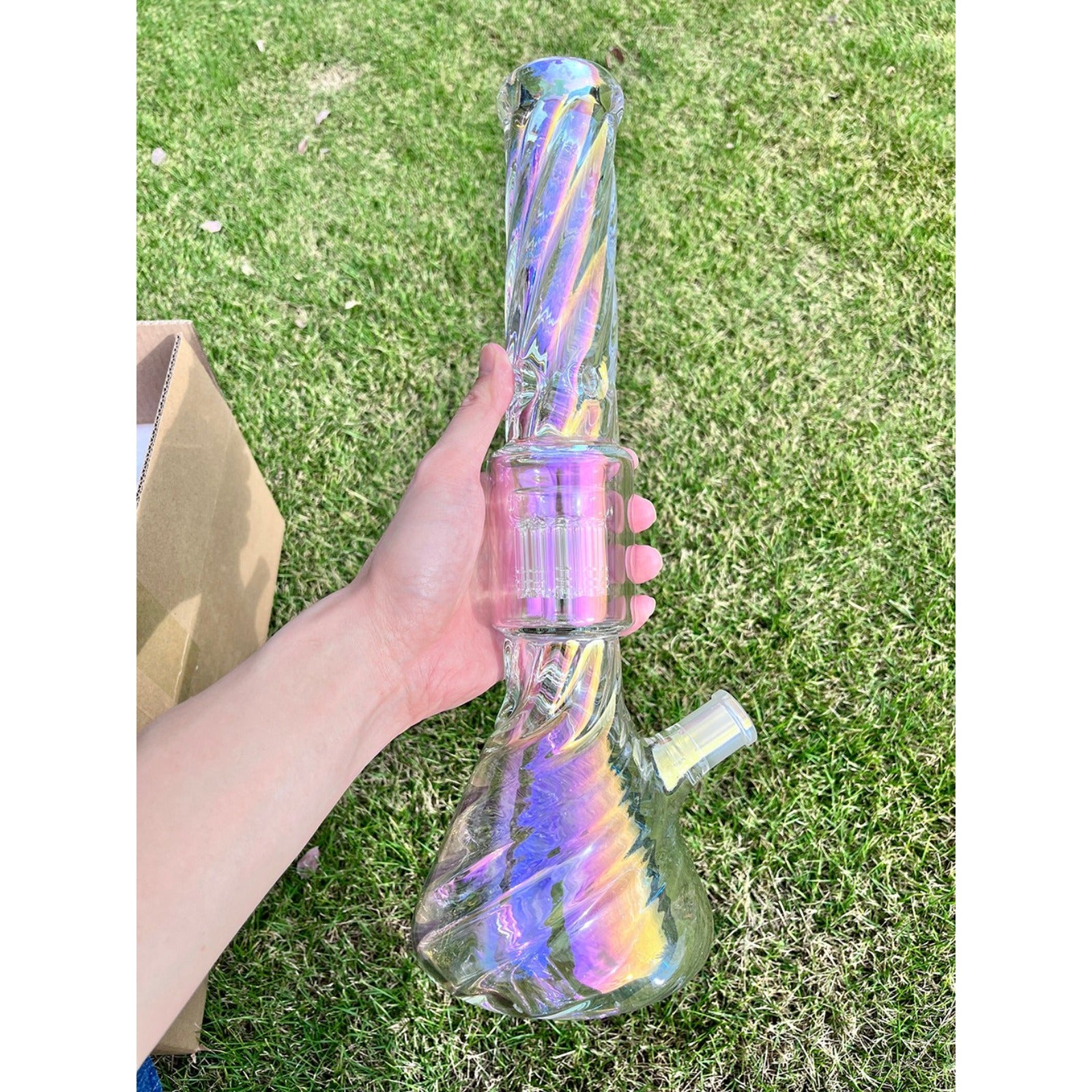 15" Heavy Glass Bong 2Lb Smoking Hookah Rainbown Percolate Water Pipe 14mm bowl