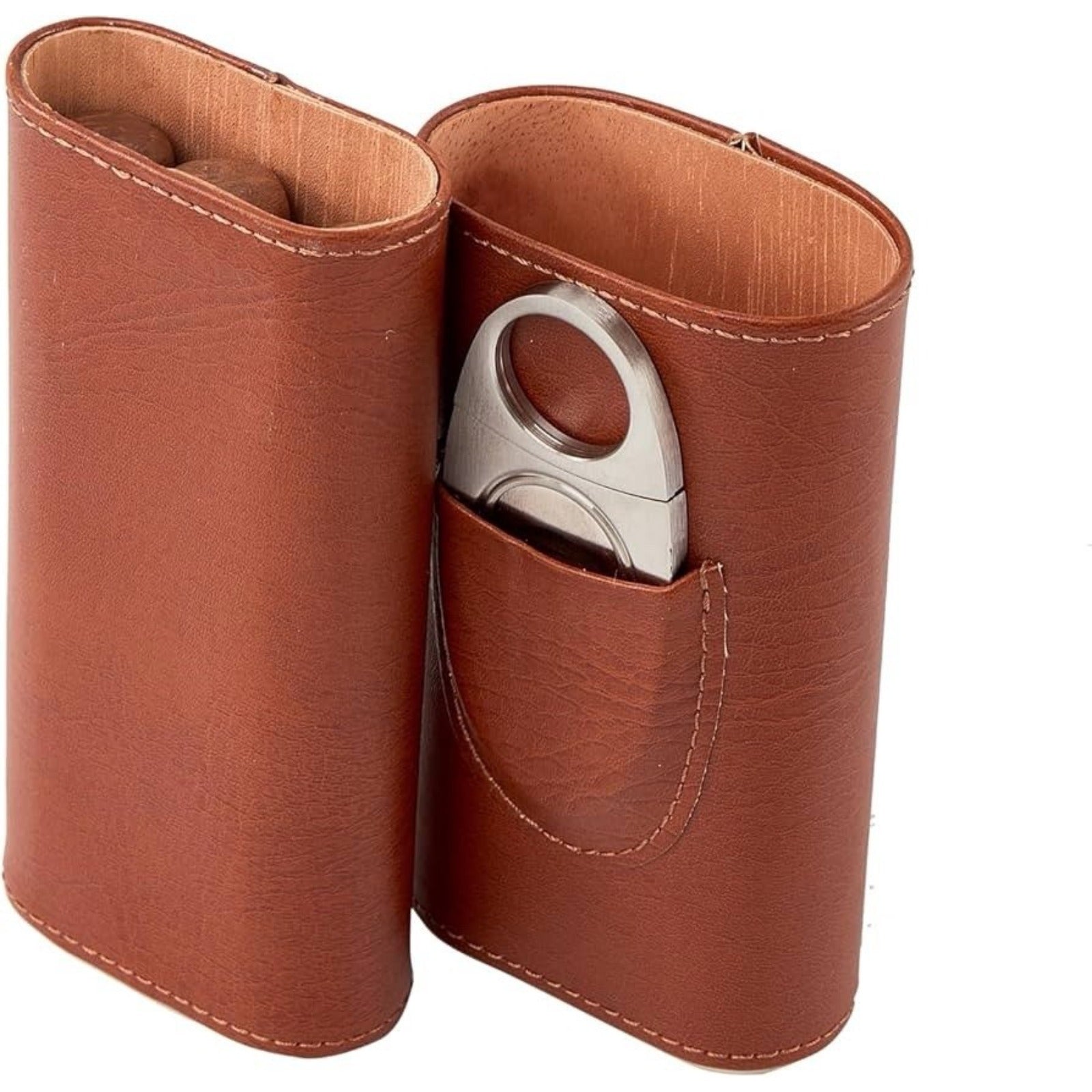 Cedar Lined Cigar Humidor Case Set 3-Pack Travel Leather with Cutter – Gift
