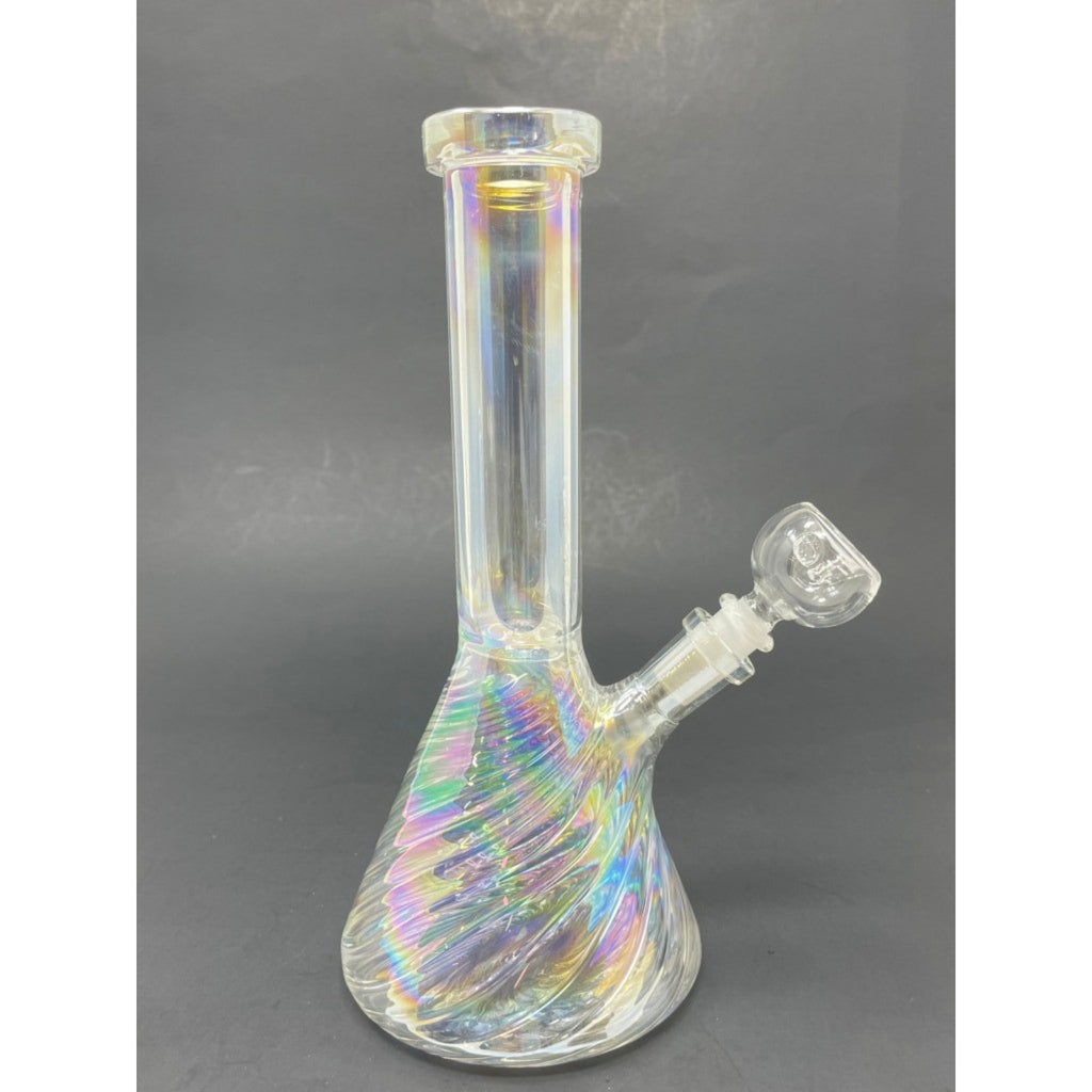 Hookah Water Pipe Glass 8" Iridescent Swirl Beaker Base Bong