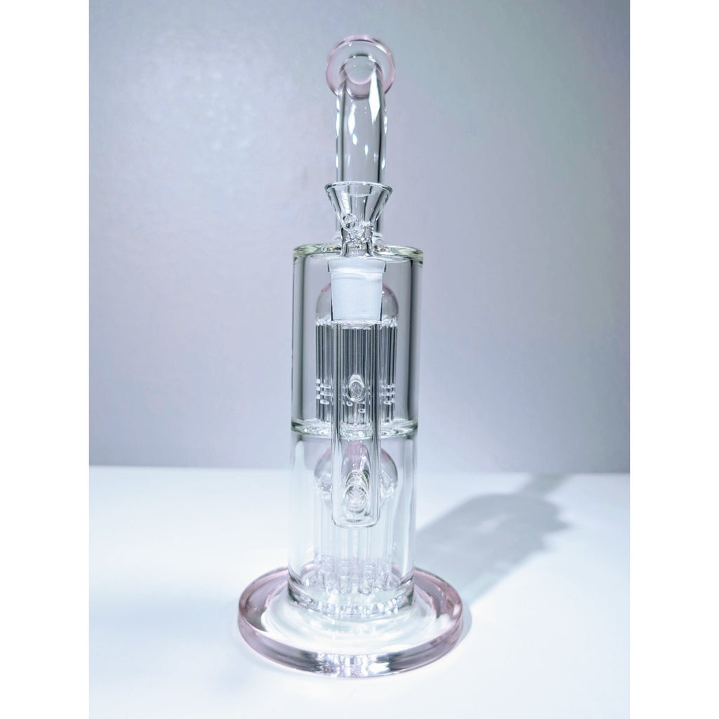 11" Pink Double Tree Bent Mouth Perc Premium Quality Water Pipe Hookah Bong