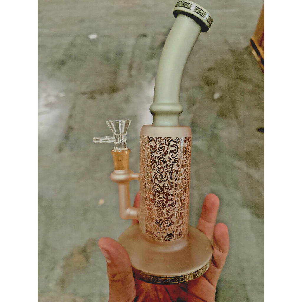 10" Carved craft Glass Bongs Smoking Glass Water Pipe with 14mm Round handle