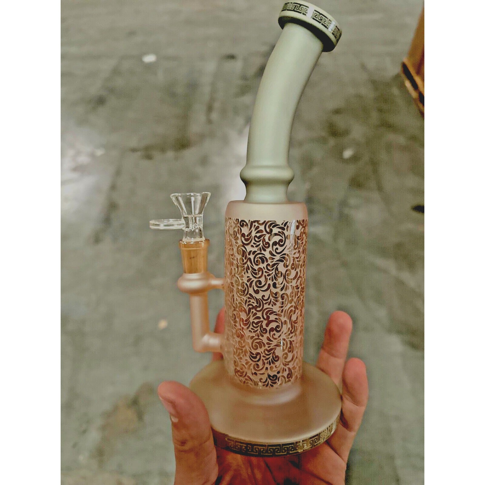 10" Carved craft Glass Bongs Smoking Glass Water Pipe with 14mm Round handle