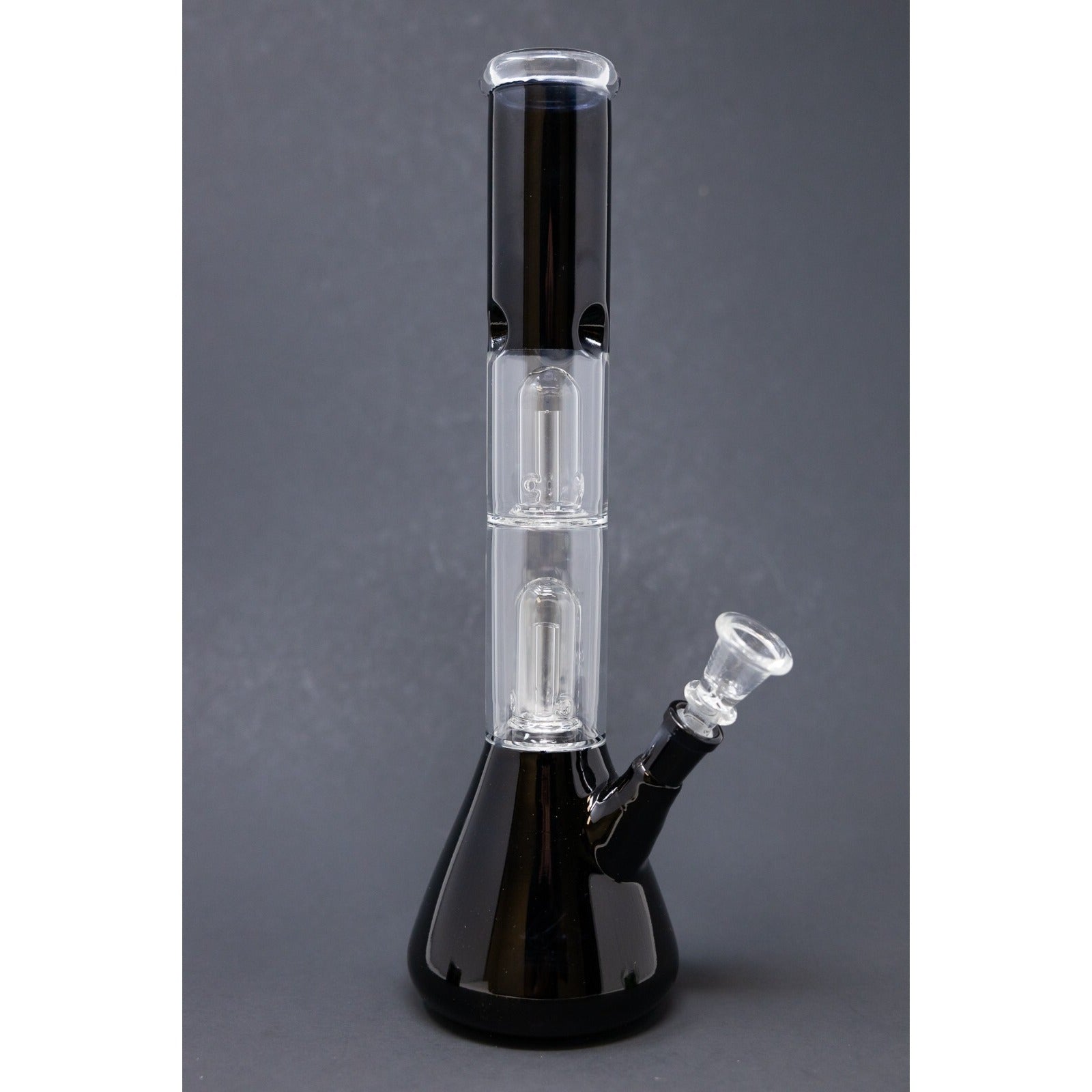 12" Glass Black Hookah Water Pipe Tobacco Double Percolator Bong w/ Ice Catcher
