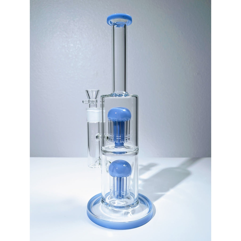 13" Blue Double Tree Perc 18mm Straight Tube Premium Quality Water Pipe Bong