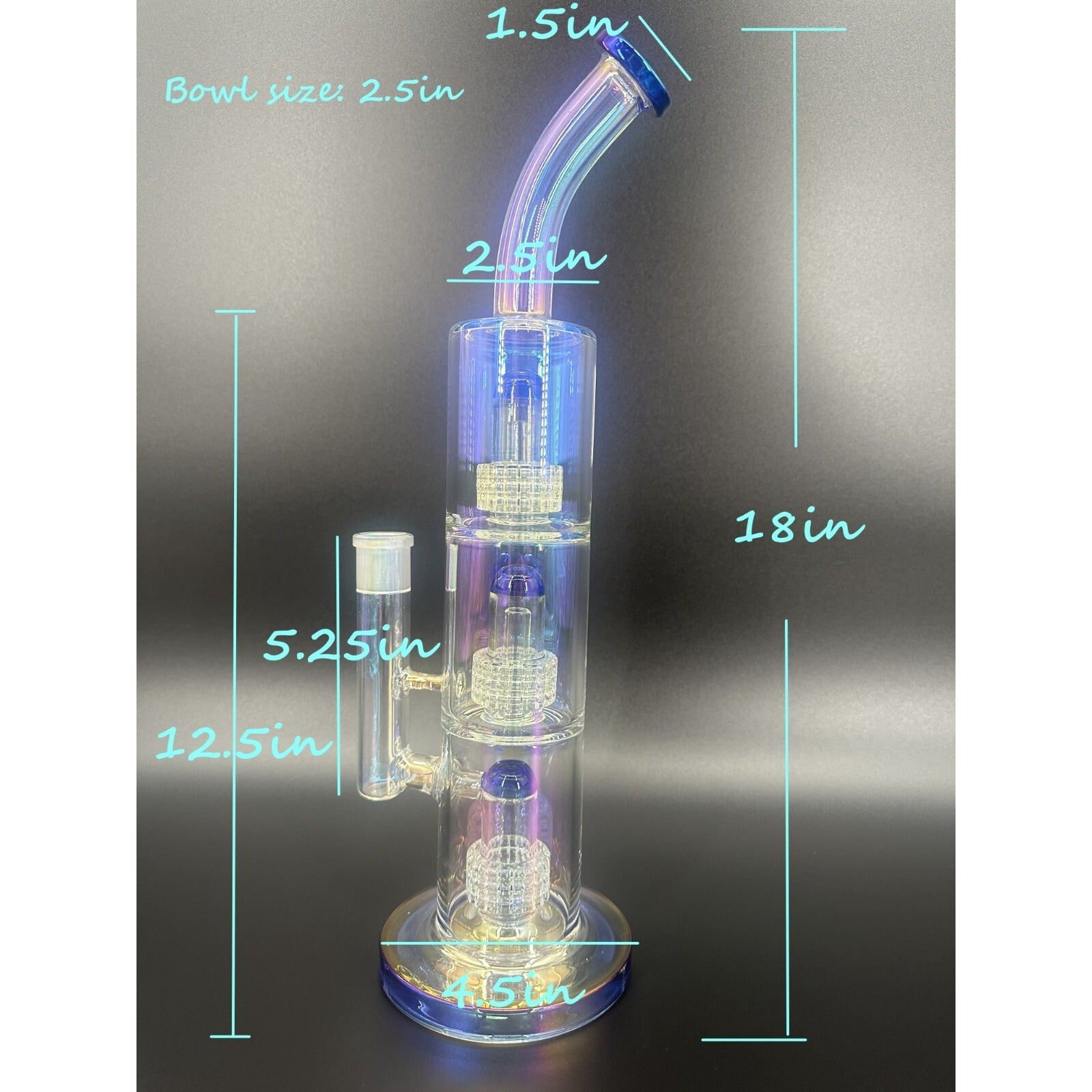16in Heavy Thick Glass Bong Water Pipe Hookah Bongs with Skull catcher Blue