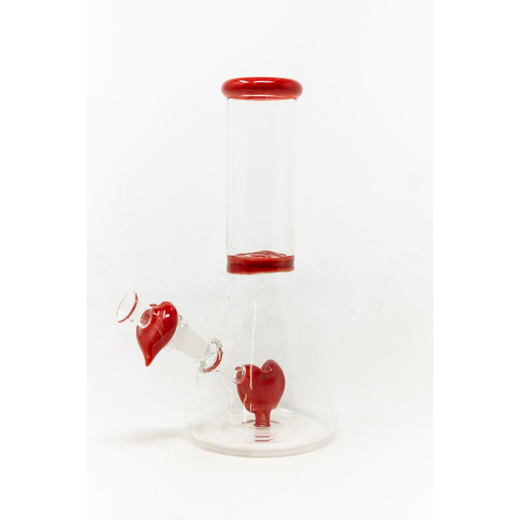 Hookah Water Pipe Glass 8" Red Heart Tobacco Beaker Bong w/ Heart Bowl Pc