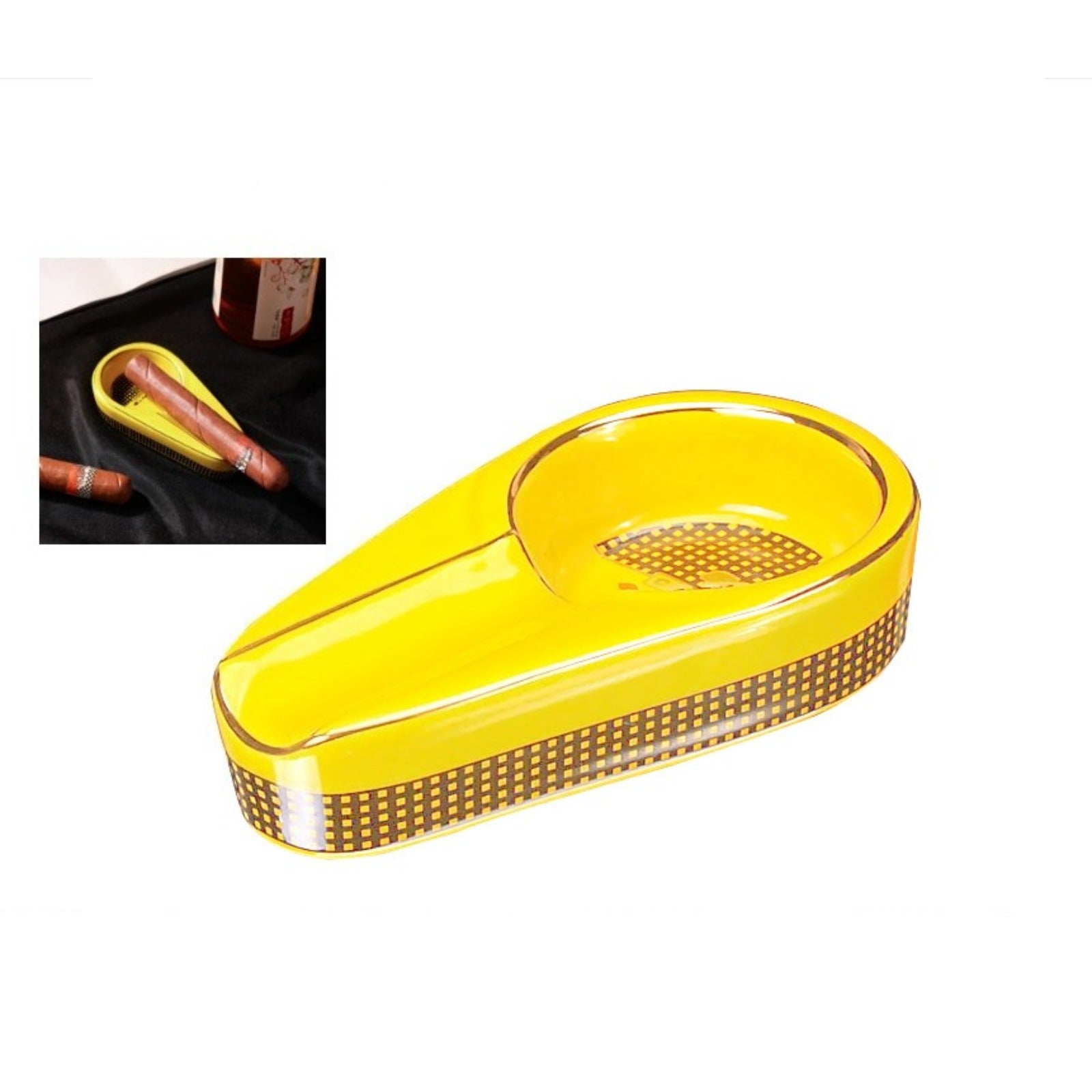Ceramic Cigar Ashtray Holder Home Ashtray Portable Outdoor One Ash Slot Yellow