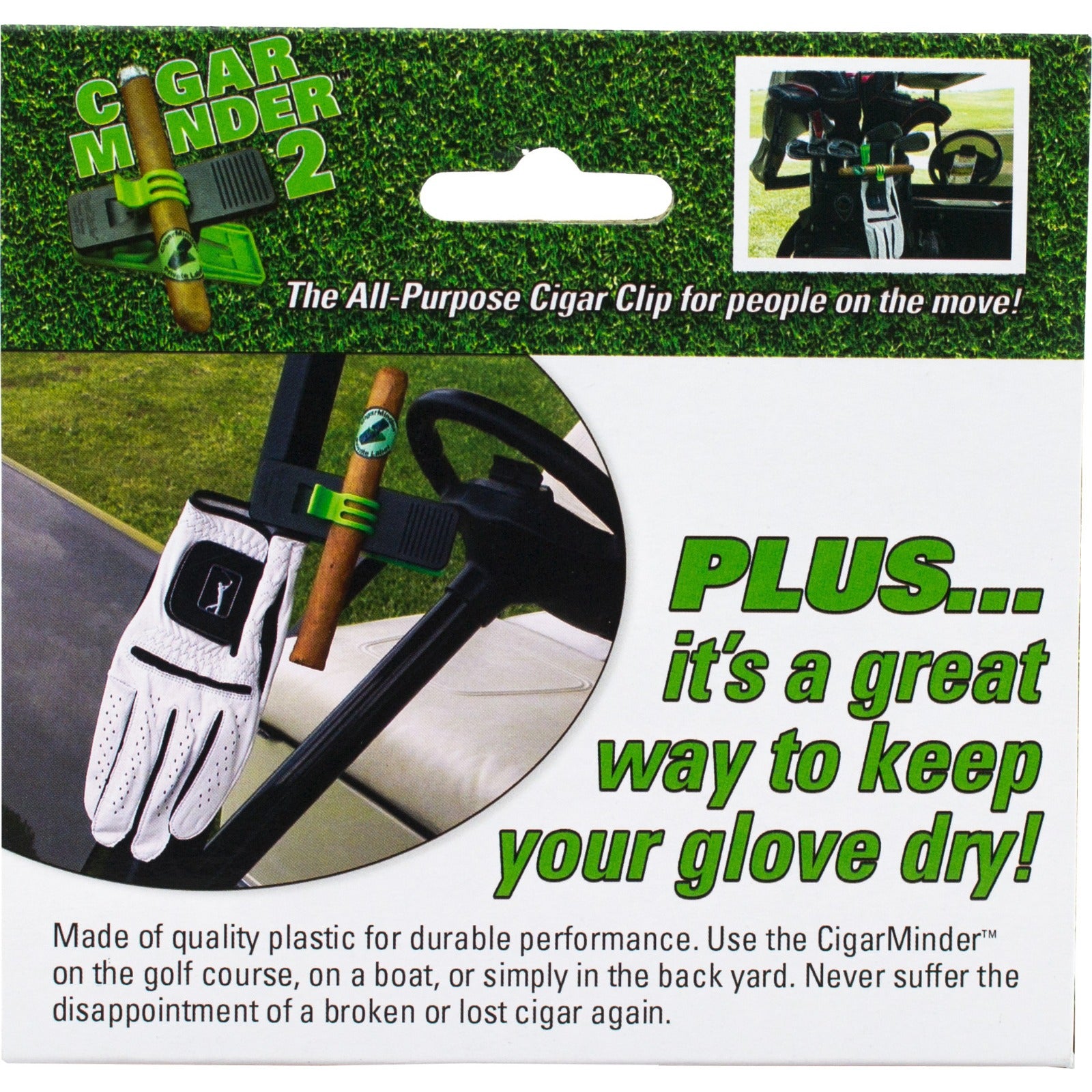 Cigar Minder Clip – Clamp Holder for Golf Carts or Boats - GREEN