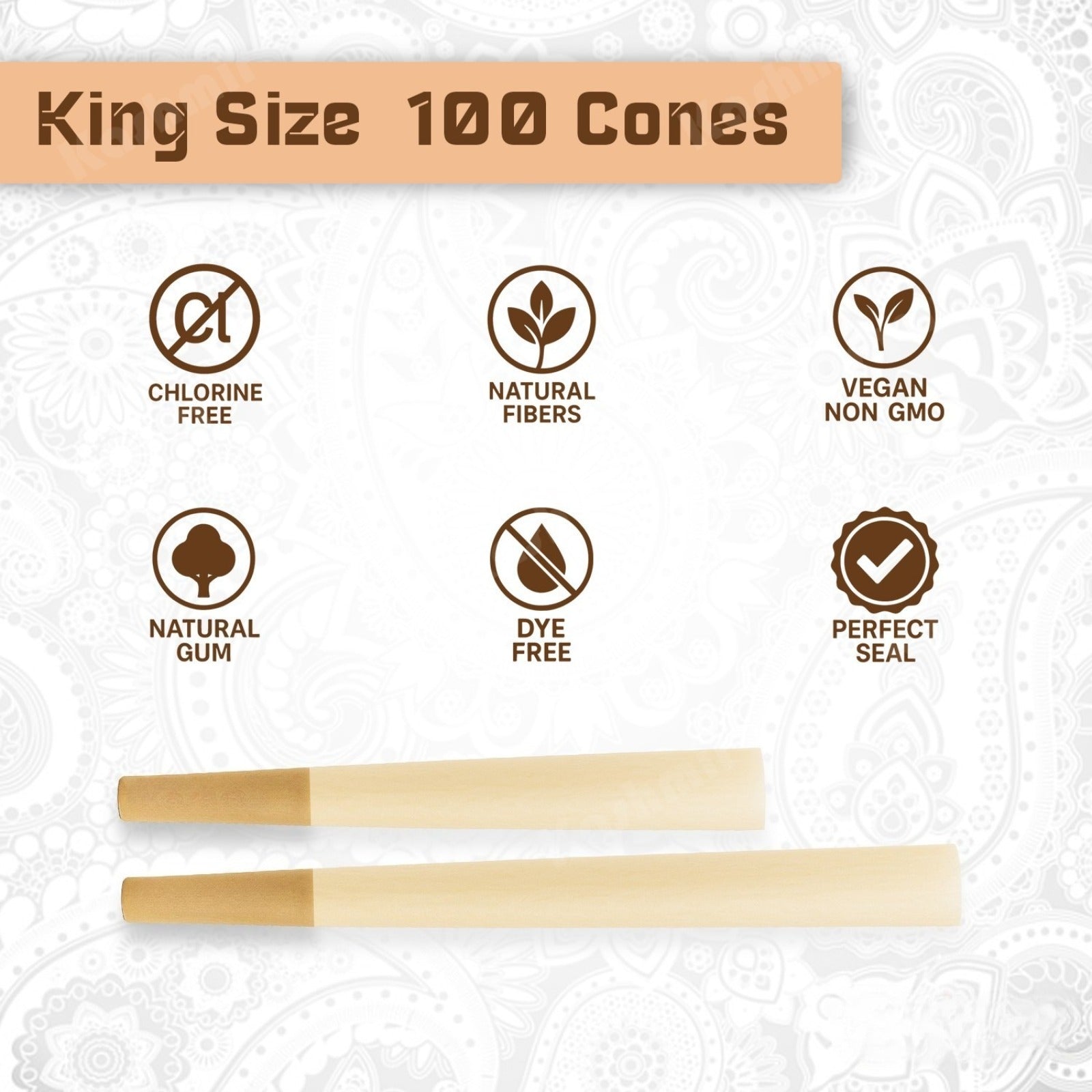 Unbleached pre-rolled cones King Size Rolling paper cones with tips - 100 CT