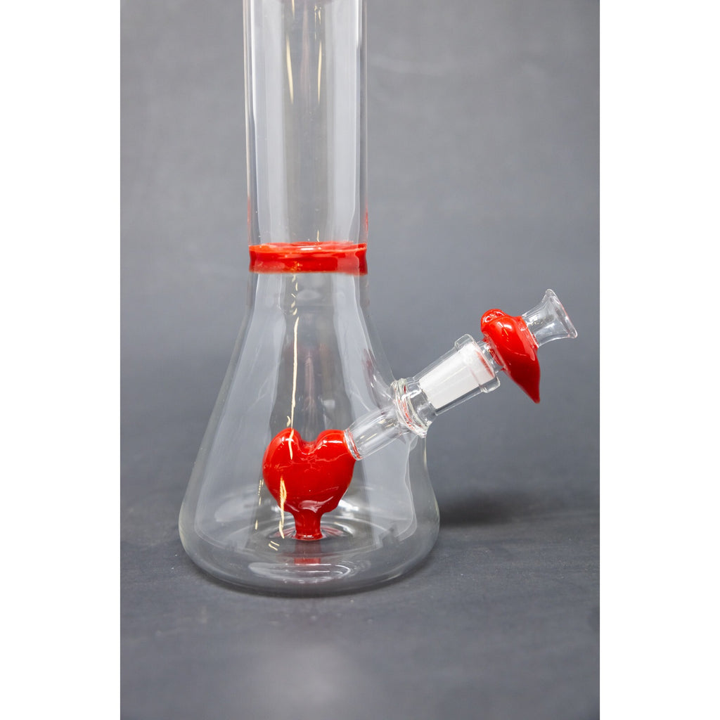 Hookah Water Pipe Glass 8" Red Heart Tobacco Beaker Bong w/ Heart Bowl Pc