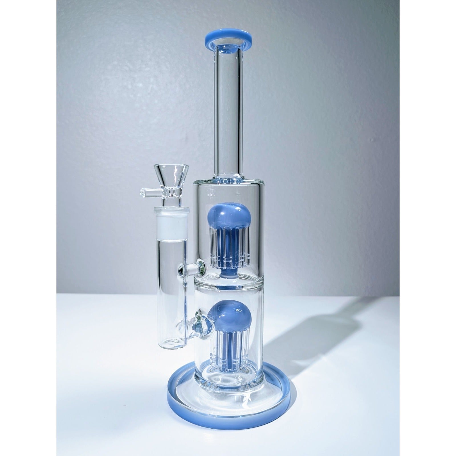 13" Blue Double Tree Perc 18mm Straight Tube Premium Quality Water Pipe Bong