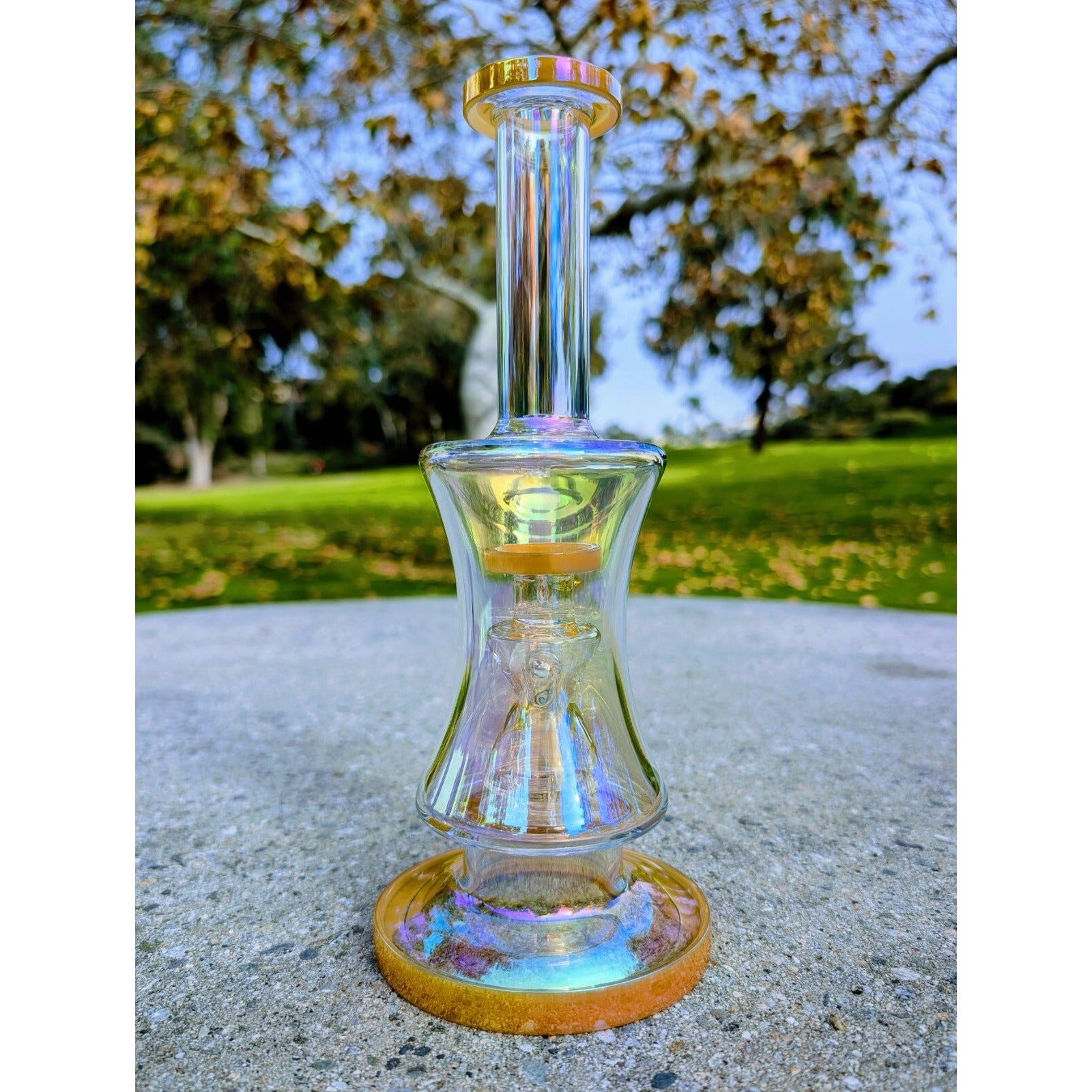 10" Gold Rainbow Hourglass Perc Tobacco Smoking Water Pipe Hookah Bubbler Bong