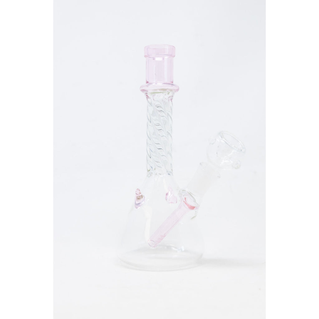 Hookah Water Pipe Glass 7" Pink Twisted Devil Horns Tobacco Bong w/ Bowl