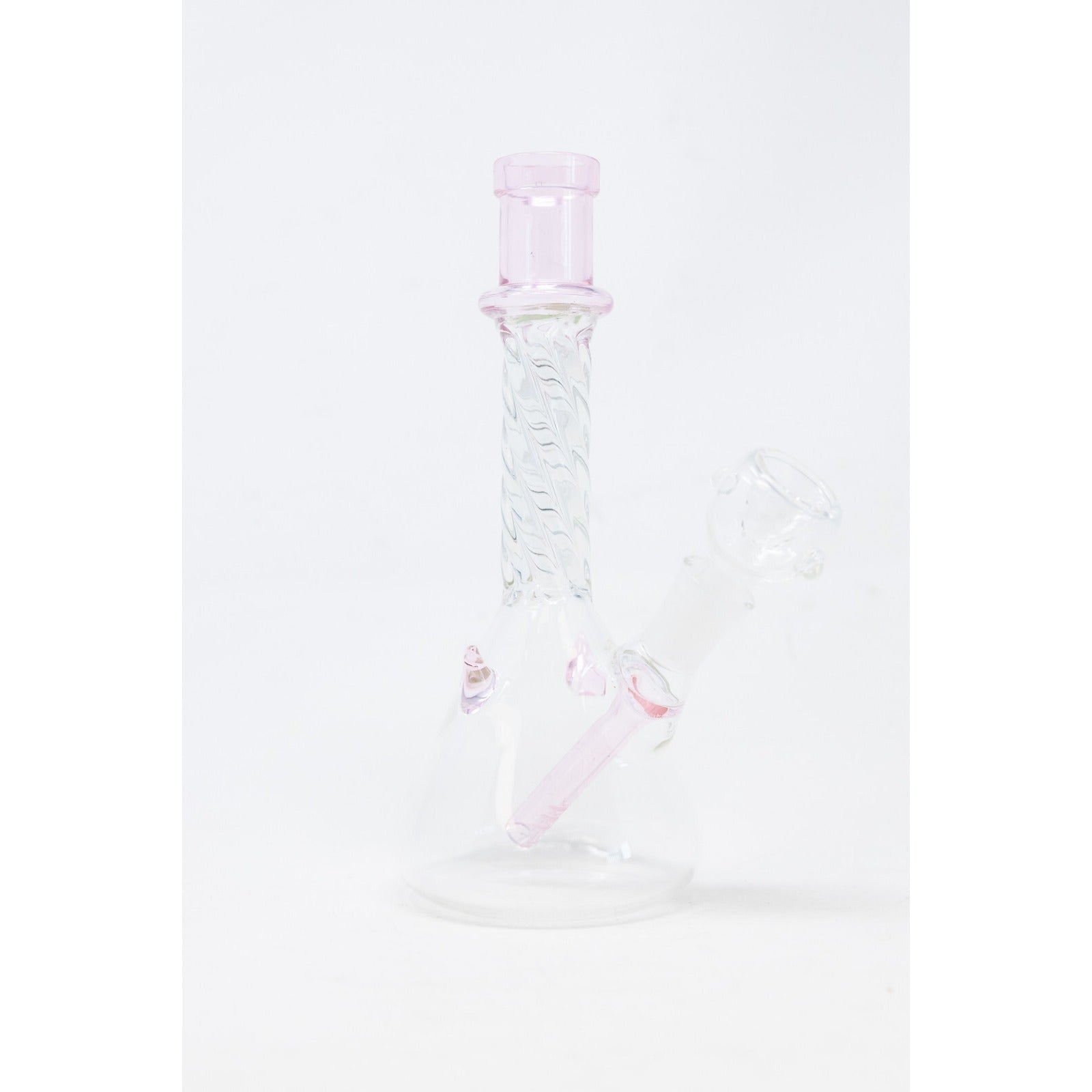 Hookah Water Pipe Glass 7" Pink Twisted Devil Horns Tobacco Bong w/ Bowl