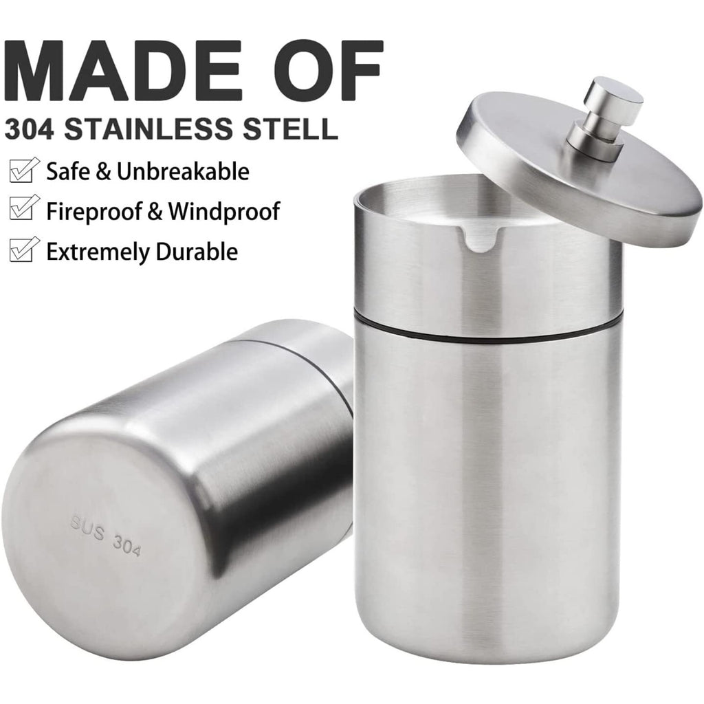 Stainless Steel Auto Ashtrays with Lid Car Ashtray Portable Smokeless Ash Tray