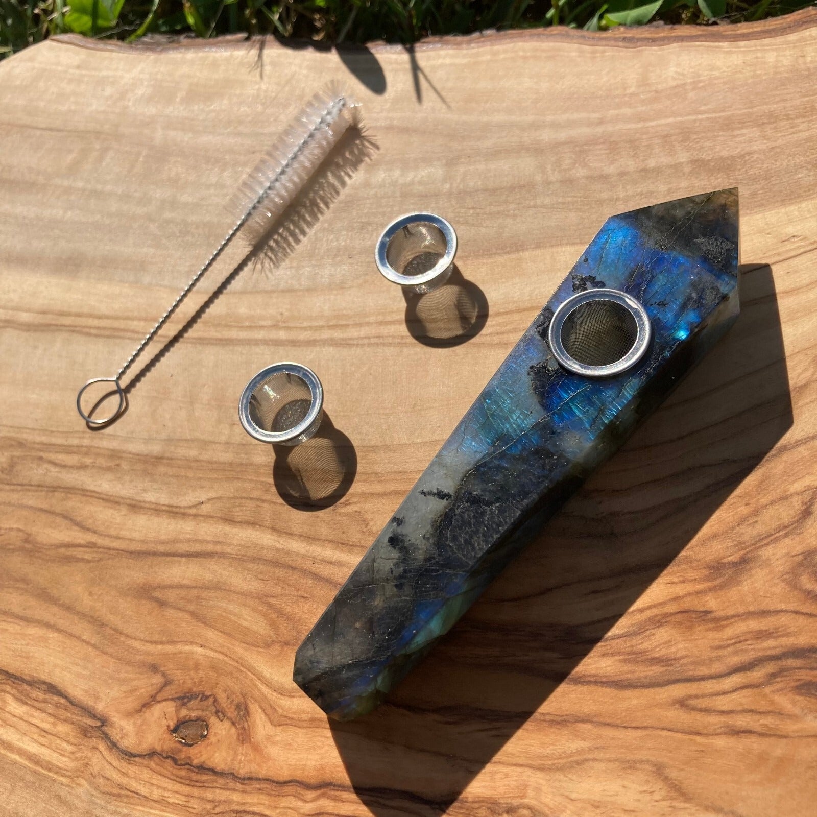 Handmade Labradorite Gemstone Smoking Crystal Pipe Hand Spoon Tobacco Smoke Bowl