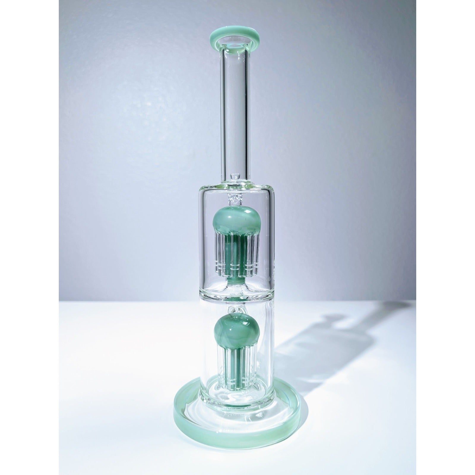 13" Green Double Tree Perc 18mm Straight Tube Premium Quality Water Pipe Bong