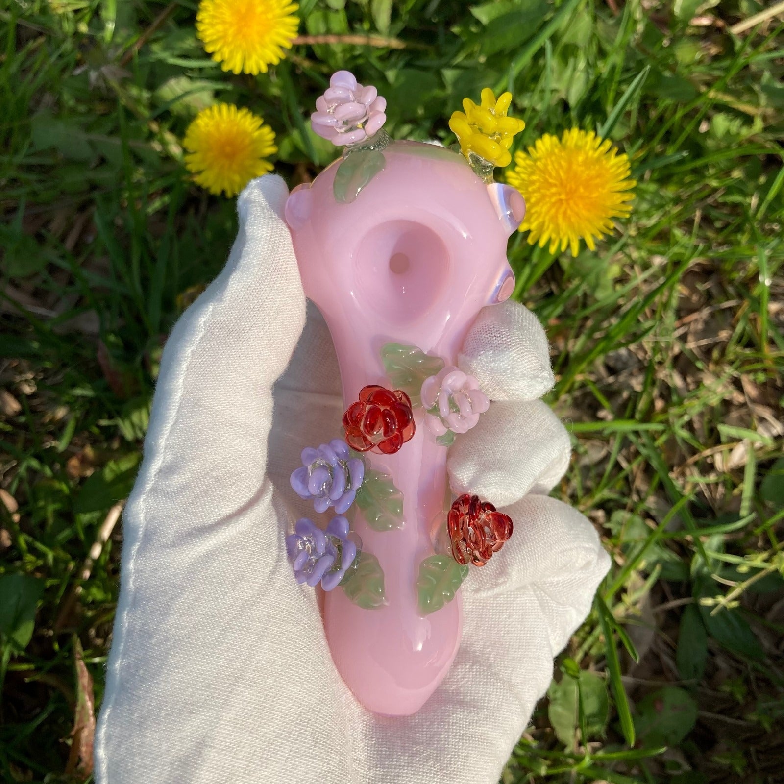 Pink Flowers Glass Pipe Smoking Hand Spoon Pipe Tobacco Glass Smoke Bowl Gift