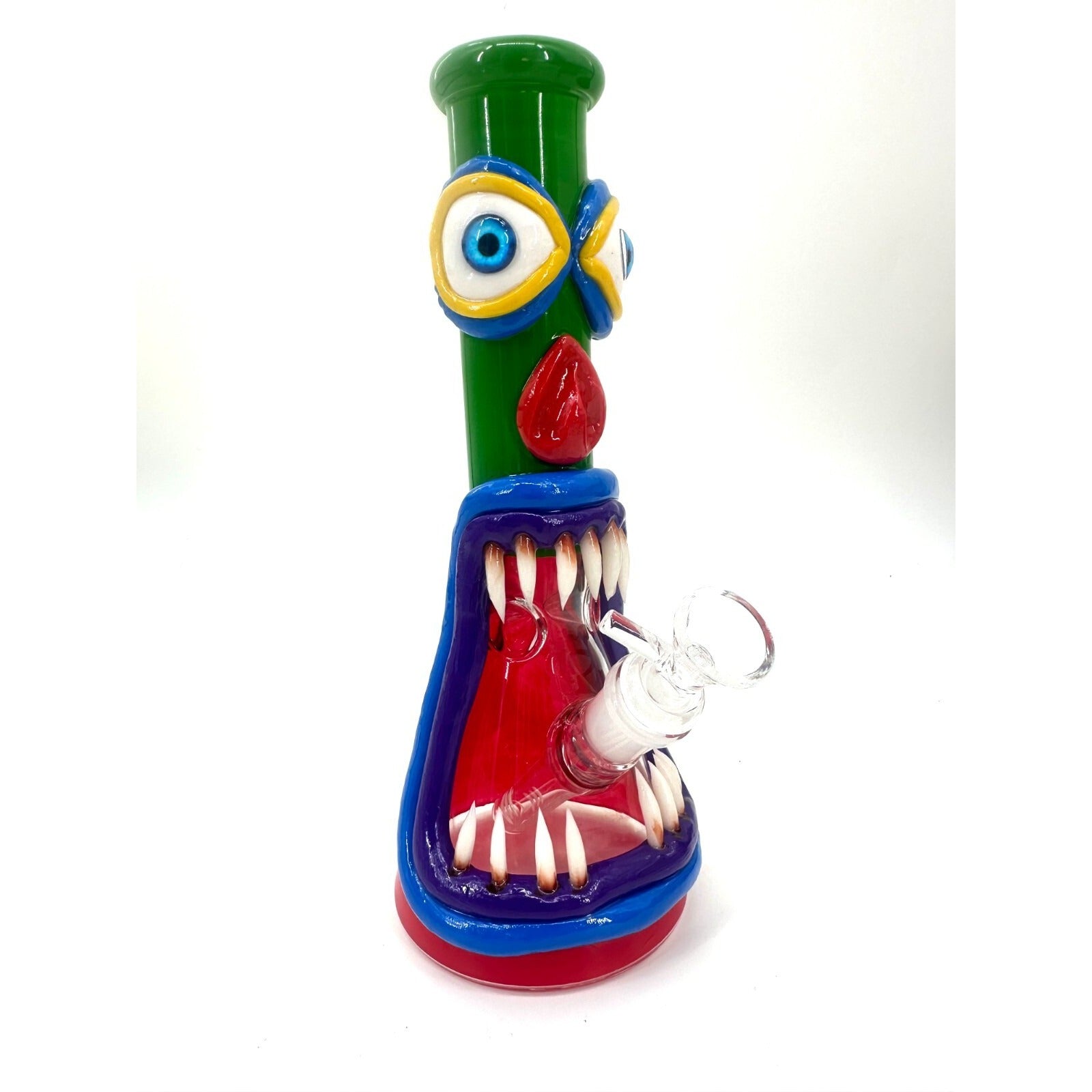 10" 3D Art Glass Bong Water Pipe with 14mm Catcher, Colorful Monster Design
