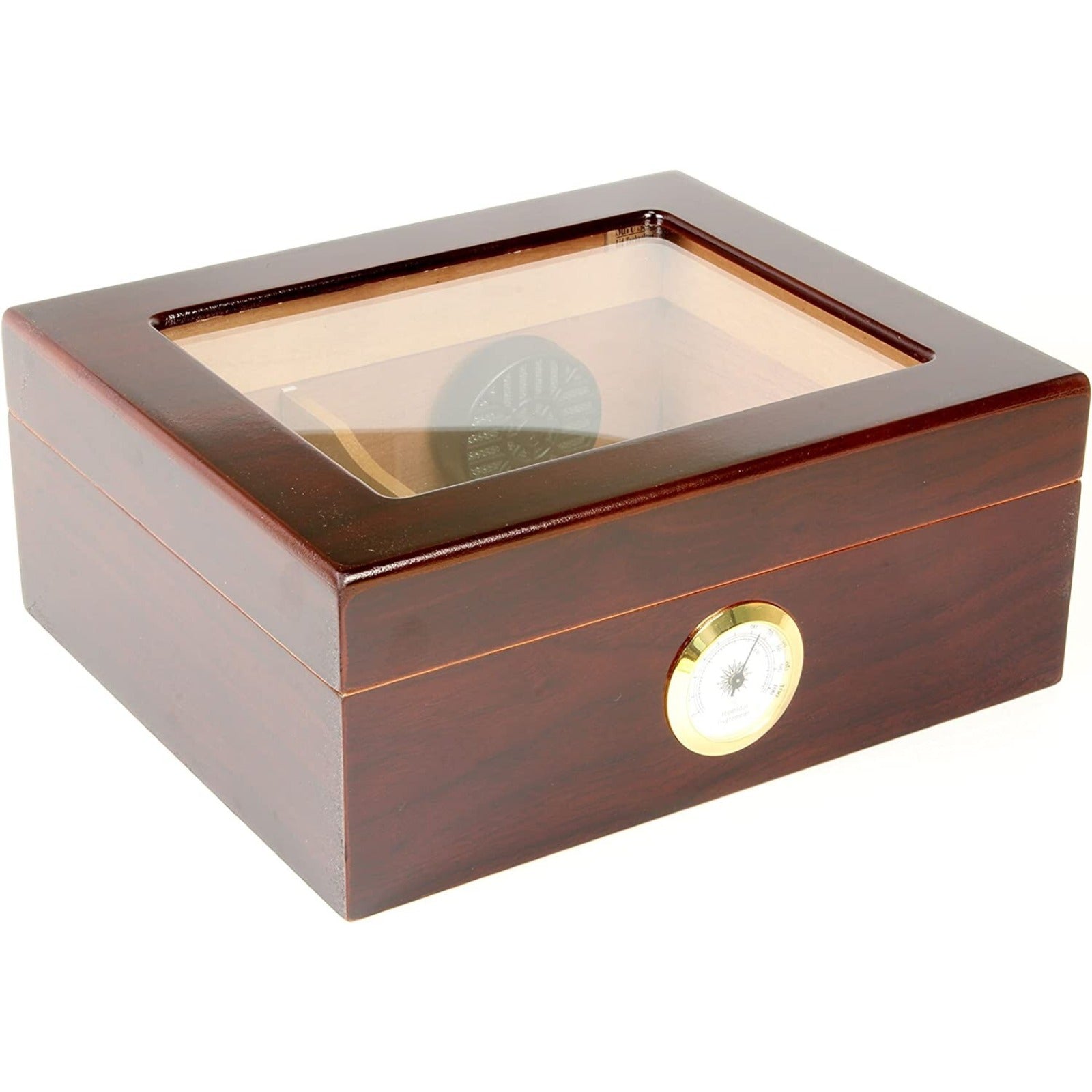 Humidor Small Cigar Humidor Wood Box, Capri with Glass top-Cedar Divider