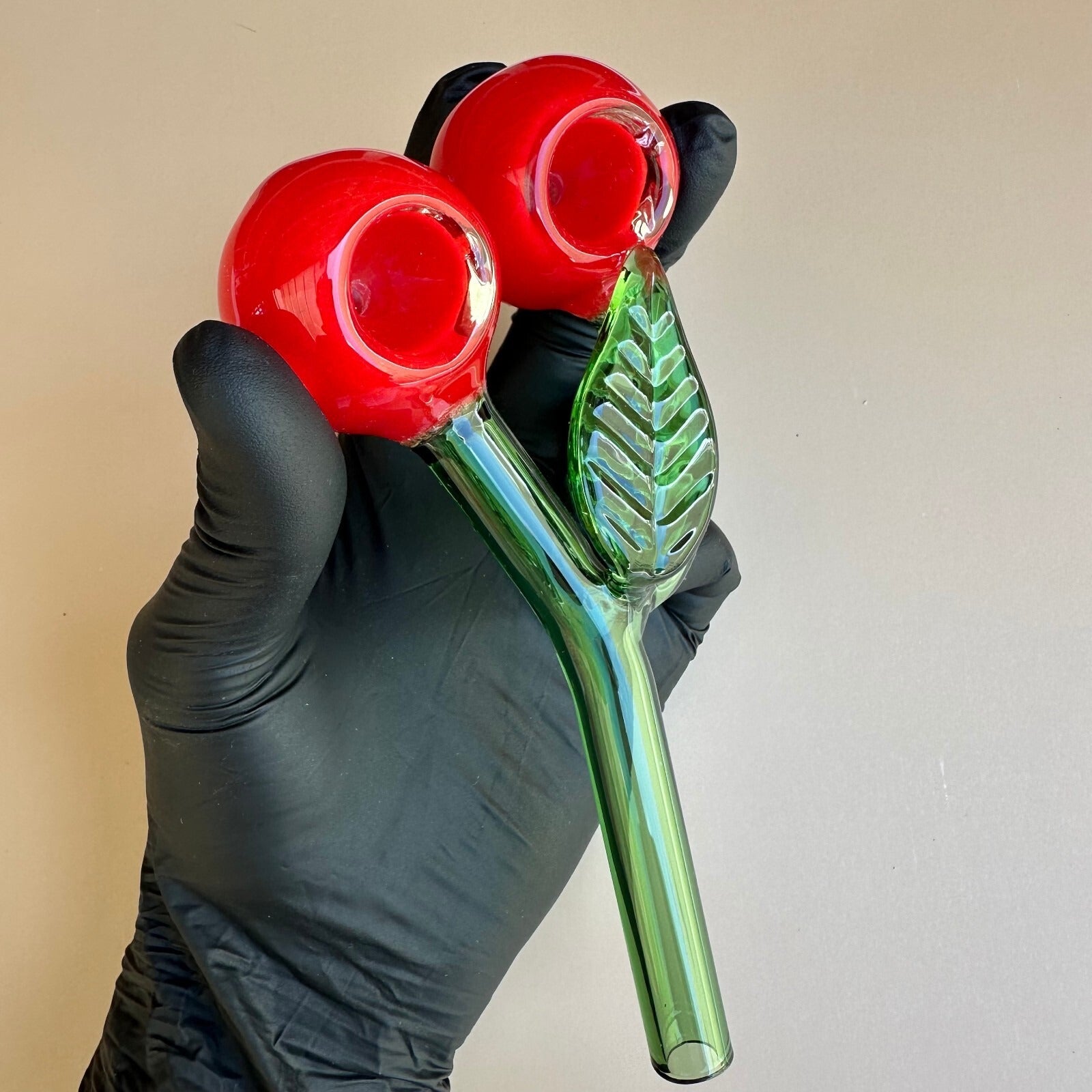 Double Bowl Cherry Glass Pipe Smoking Hand Spoon Pipe Tobacco Glass Smoke Bowl