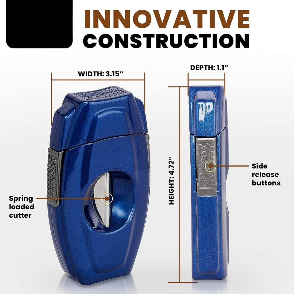 VX2 V-Cut Cigar Cutter, Up to 70 Ring Gauge, Spring-Loaded , Blue