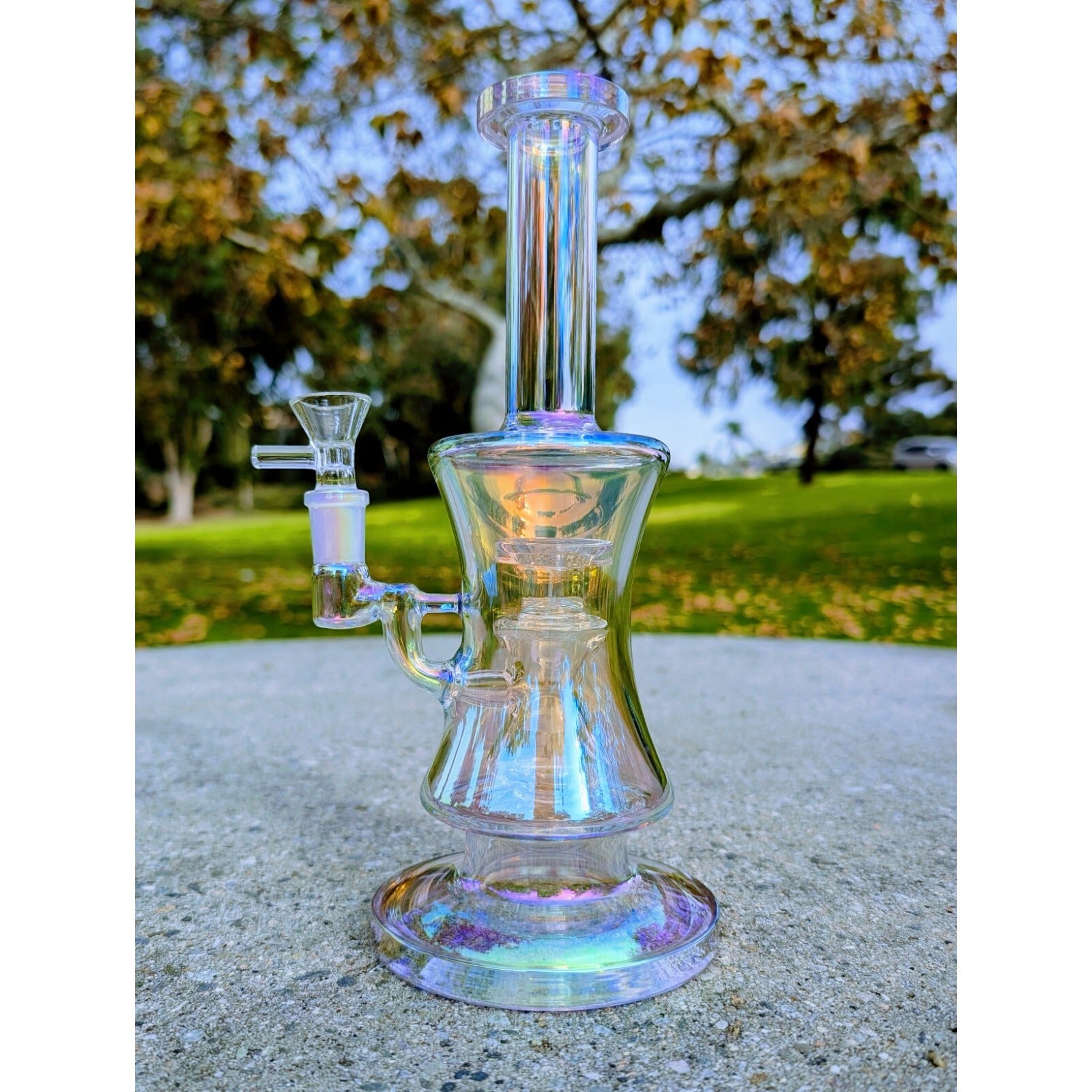 10" Pink Rainbow Hourglass Perc Tobacco Smoking Water Pipe Hookah Bubbler Bong