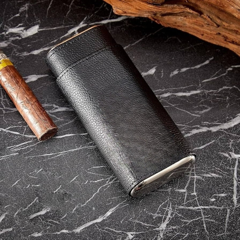 (6SN) Leather Travel Cigar Humidor Case, Cedar-Lined Portable Storage Box Gift