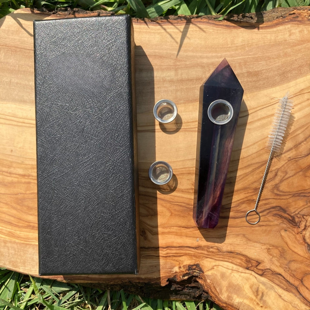 Handmade Rainbow Fluorite Smoking Crystal Pipe Hand Spoon Tobacco Smoke Bowl