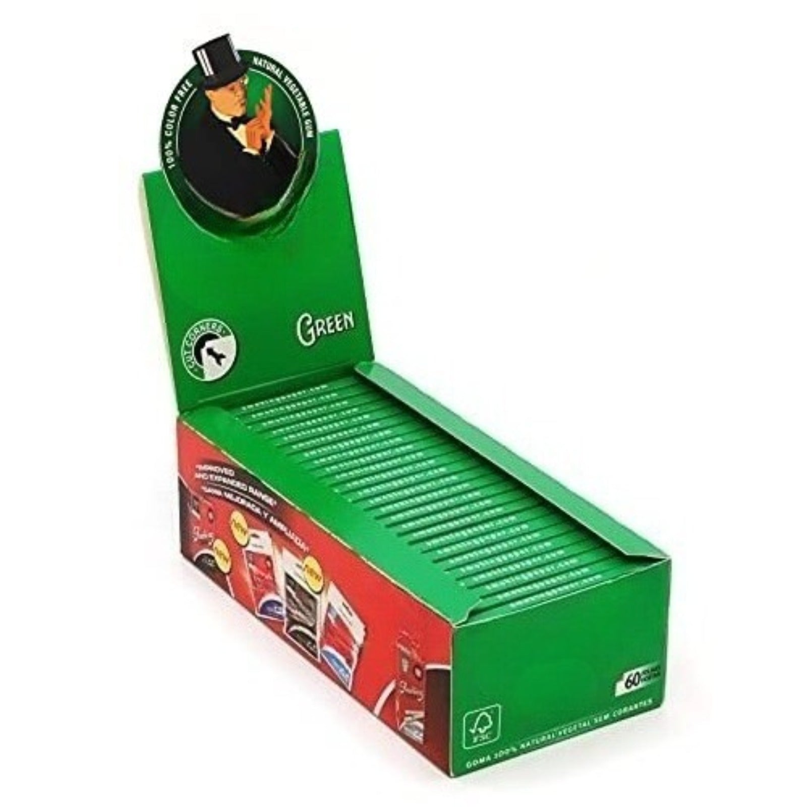 Rolling Papers Green Cut Corners Single Wide Paper (Box of 60 Books)