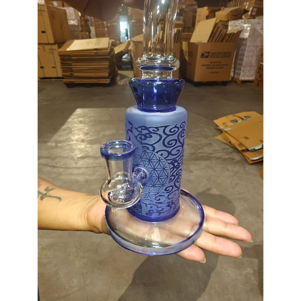 10" Handcrafted Glass Water Pipe with 14mm Bowl – Frosted Blue Finish
