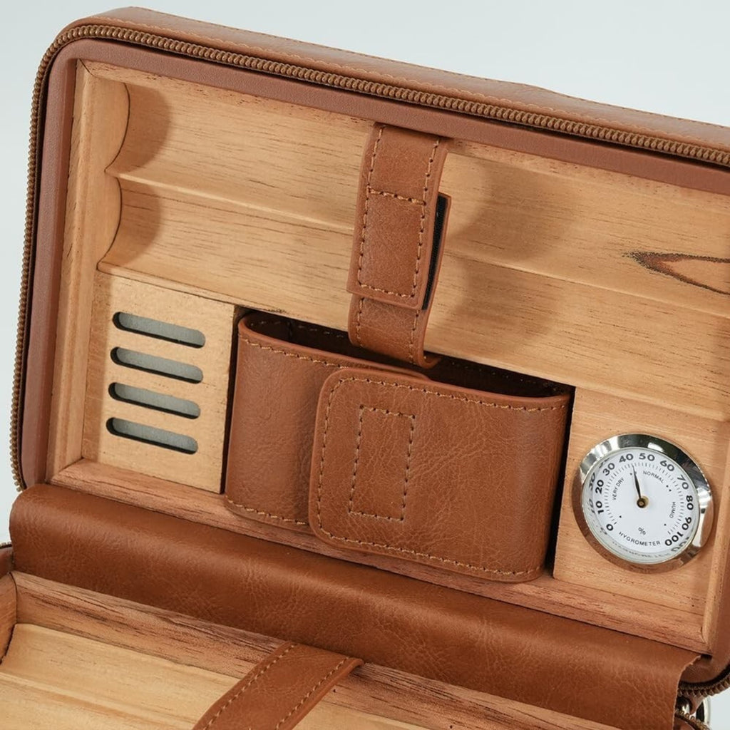 Leather Cigar Case, Portable Humidor Cigar Box With Humidifier,Capacity