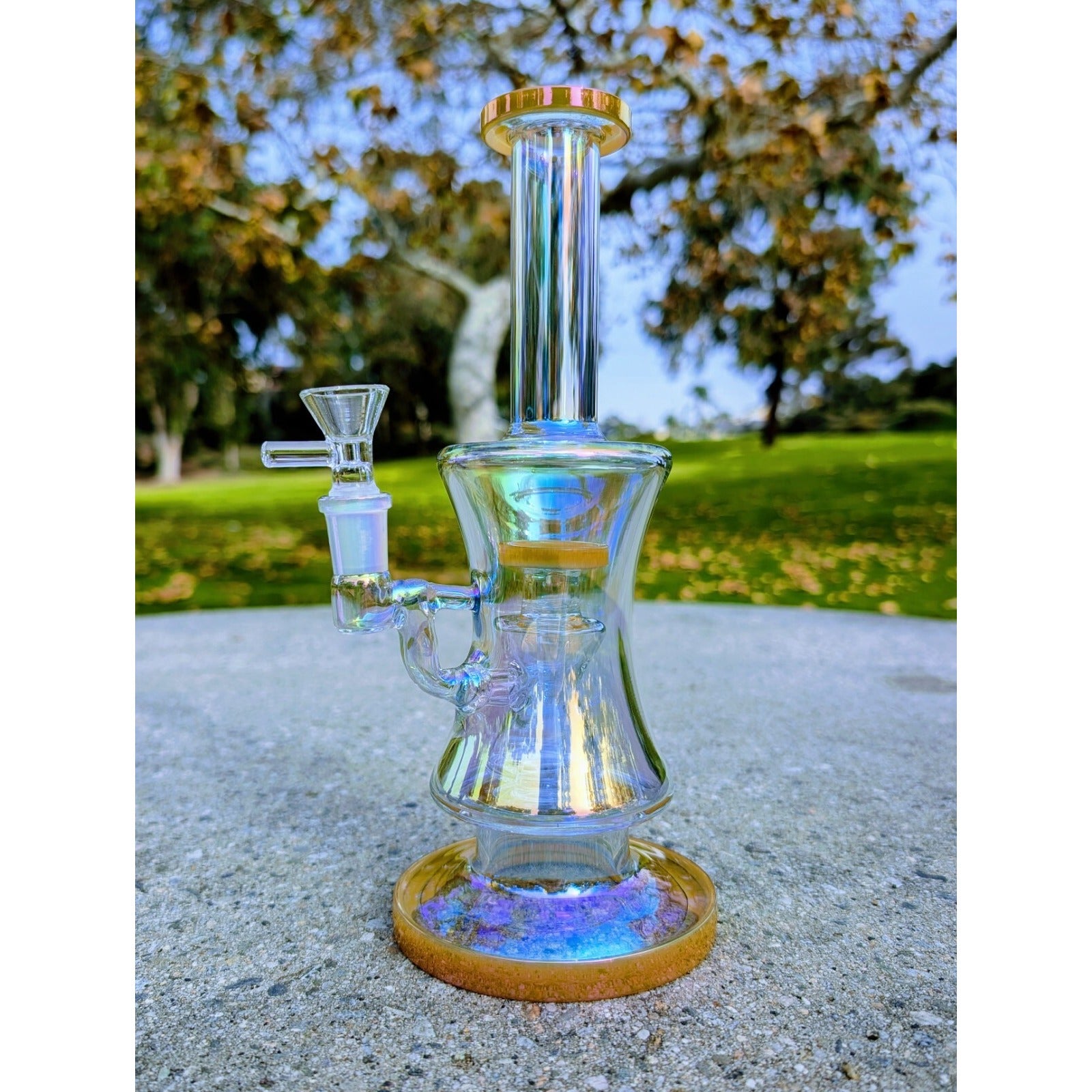 10" Gold Rainbow Hourglass Perc Tobacco Smoking Water Pipe Hookah Bubbler Bong